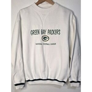 Vintage Green Bay Packers NFL Team Logo Athletic Crewneck Ivory Football Sz M